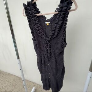 Whimsygoth Dark Grey Chunky Ruffled Knit Sweater Dress Size L